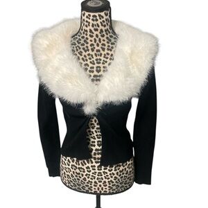 Forever 21 Black Sweater with White Faux Fur Collar